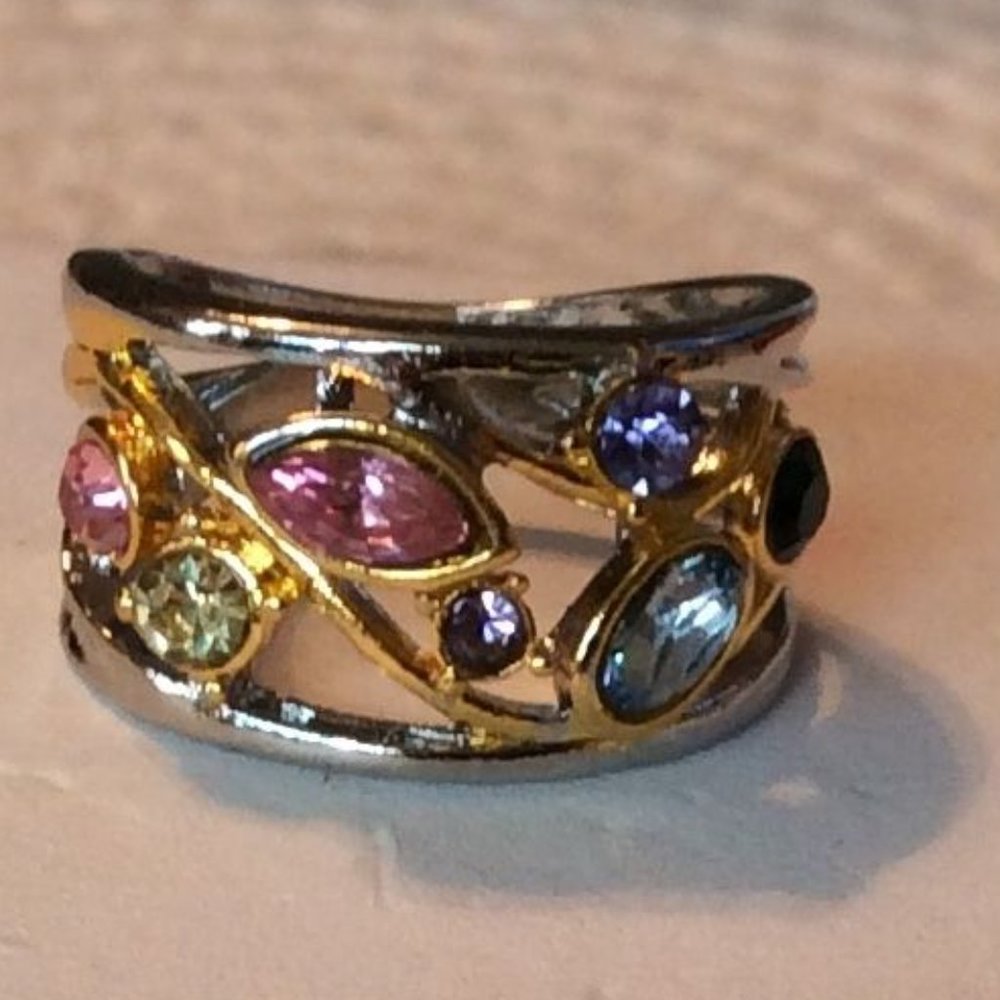 New ZHIXUN Silver Tone Multiple Color of Quartz Crystal Ring Size 6